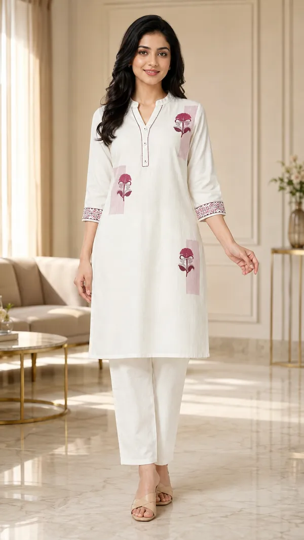 White_Cotton_Straight_Floral_Printed_Kurta_Co-Ord_Set_For_Women