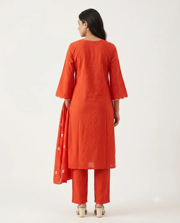 Orange_Cotton_Floral_Print_Straight_Kurti_Set_For_Women