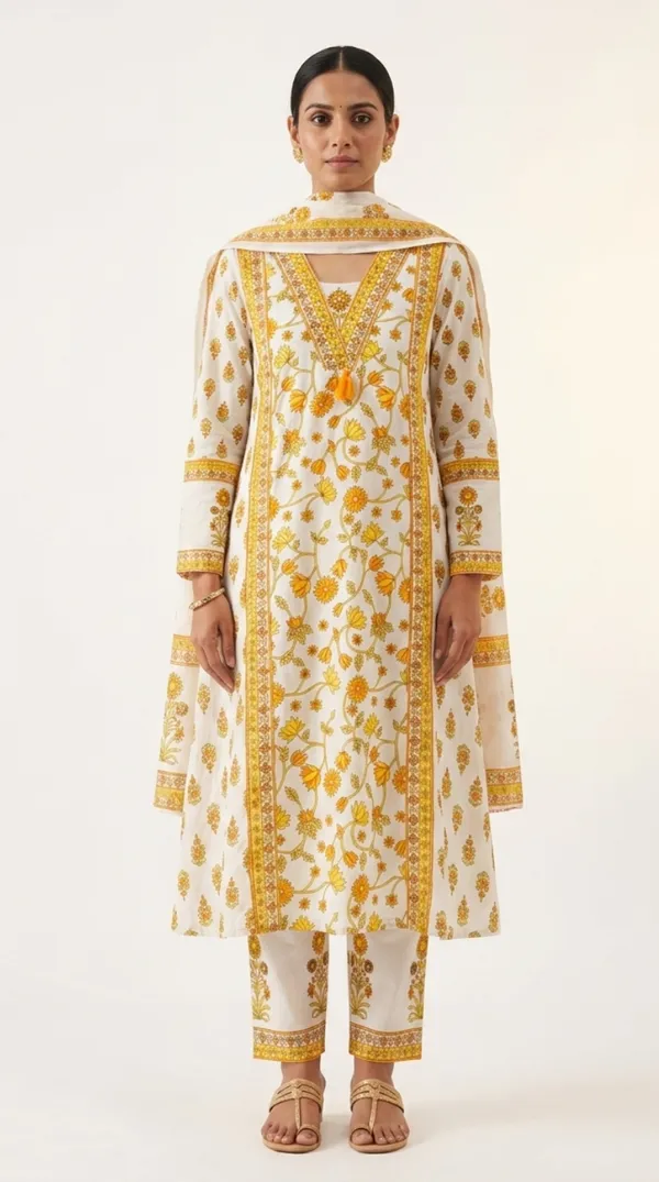 Yellow_Cotton_Straight_Yellow_Floral_Print_Kurti_Set_For_Women