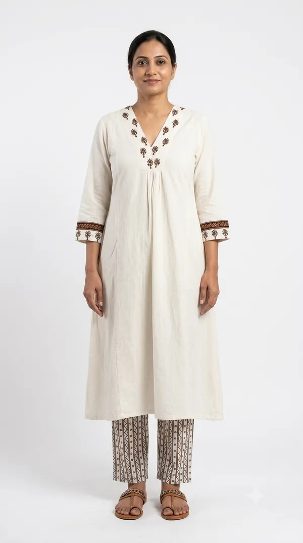 Cream_Cotton_A-Line_Printed_Kurta_Co-Ord_Set_For_Women