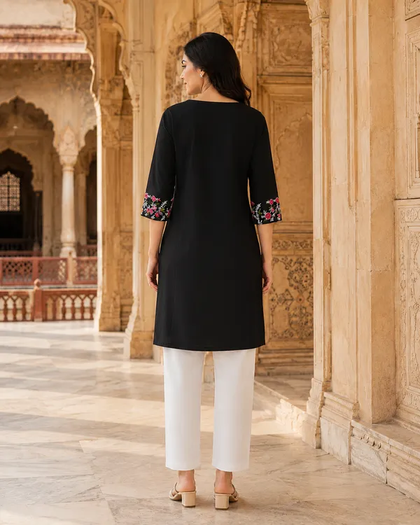 Black_Cotton_Straight_Embroidered_Kurta_Co-Ord_Set_For_Women