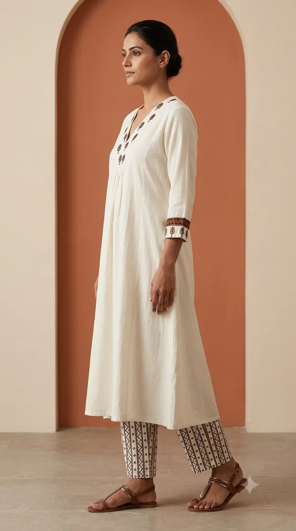 Cream_Cotton_A-Line_Printed_Kurta_Co-Ord_Set_For_Women