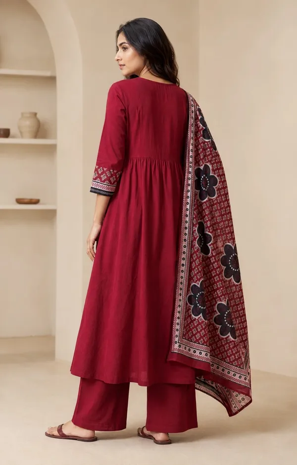 Red_Cotton_Printed_Flared_Kurti_Set_For_Women