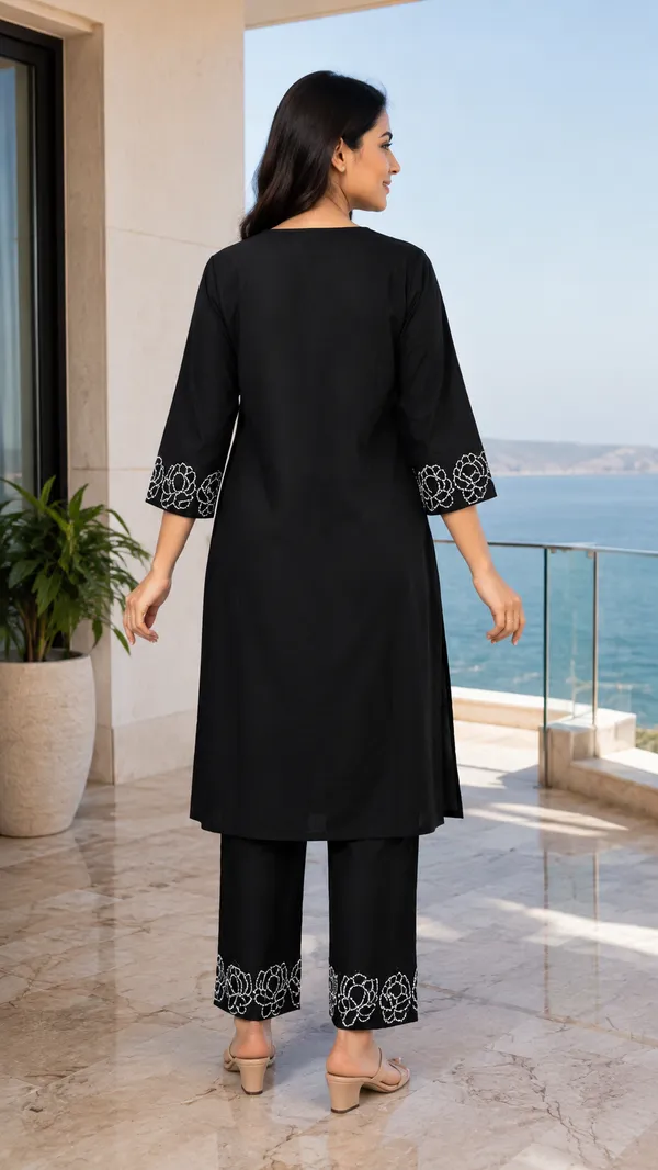 Black_Cotton_Straight_Embroidered_Kurta_Co-Ord_Set_For_Women