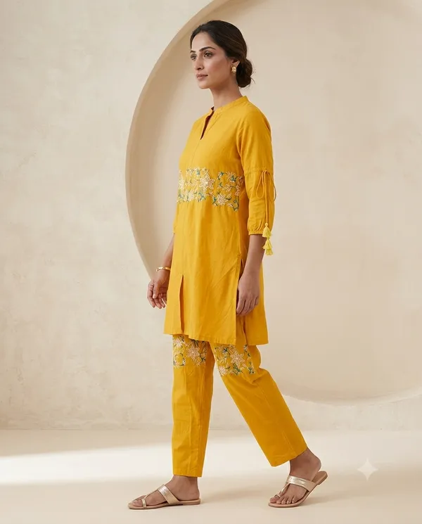 Yellow_Cotton_Straight_Embroidered_Kurta_Co-Ord_Set_For_Women