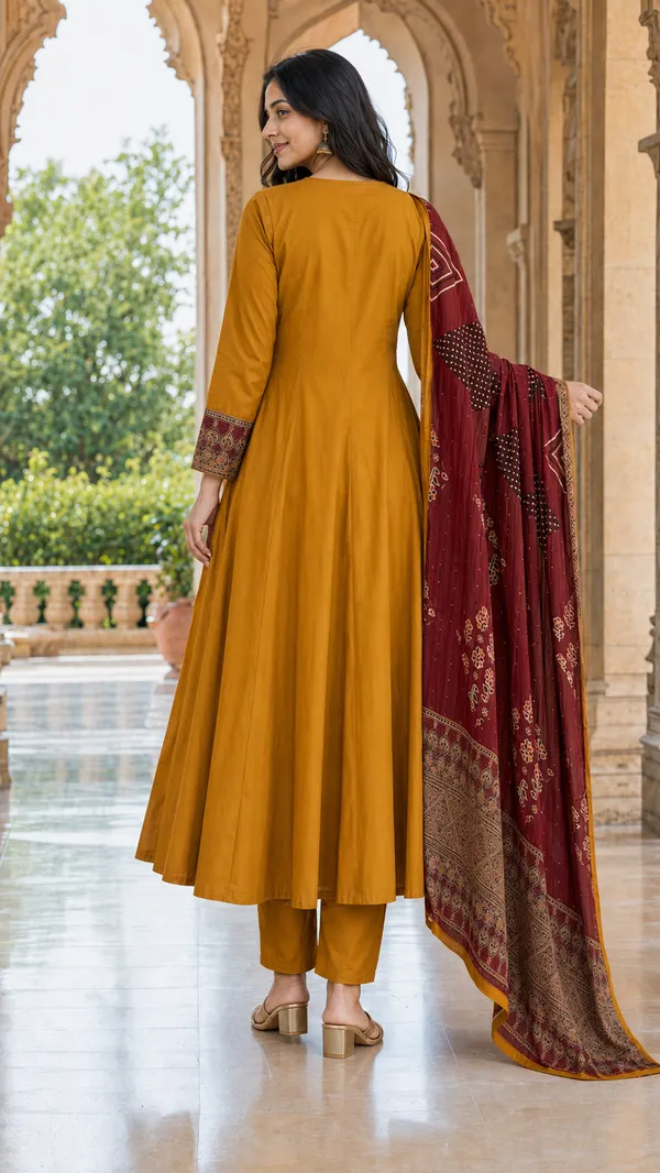 Mustard_Cotton_Flared_Anarkali_Kurti_Set_For_Women