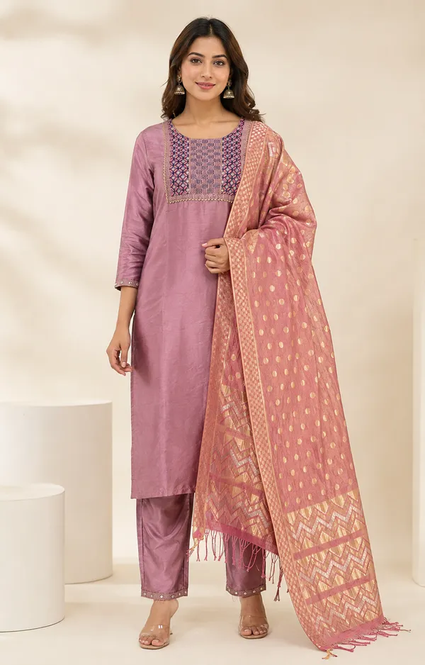 Mauve_Silk_Straight_Embroidered_Kurta_Set_For_Women