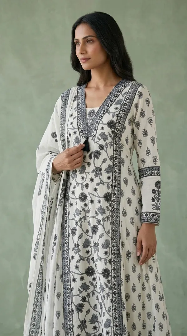 Black_Cotton_Floral_Print_Straight_Kurti_Set_For_Women