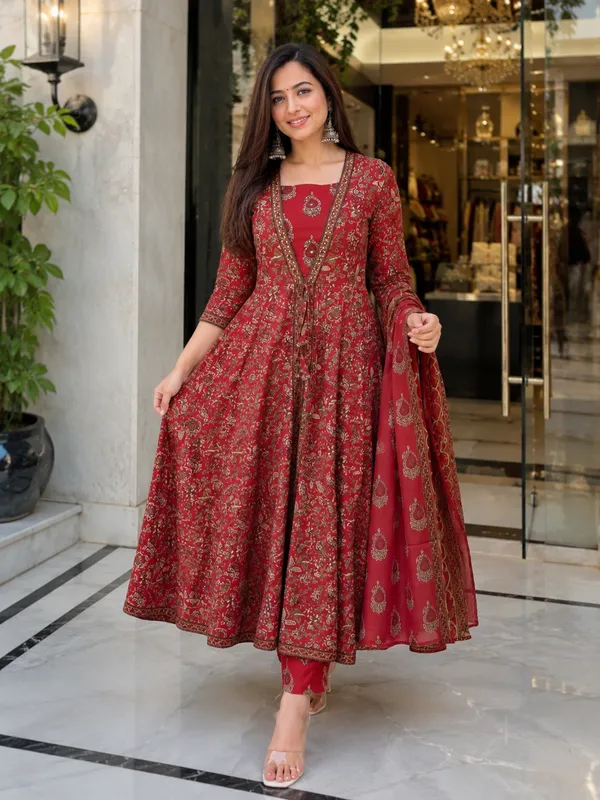 Maroon_Cotton_Anarkali_Printed_Kurta_Set_For_Women