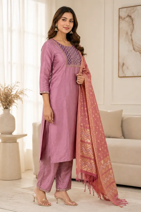 Mauve_Silk_Straight_Embroidered_Kurta_Set_For_Women