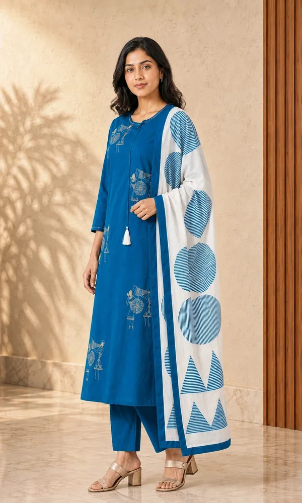 Blue_Cotton_Straight_Printed_Kurti_Set_For_Women