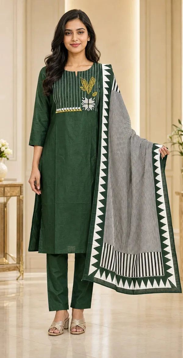 Green_Cotton_Straight_Embroidered_Kurti_Set_For_Women