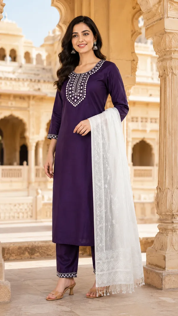 Purple_Silk_Straight_Embroidered_Kurta_Set_For_Women