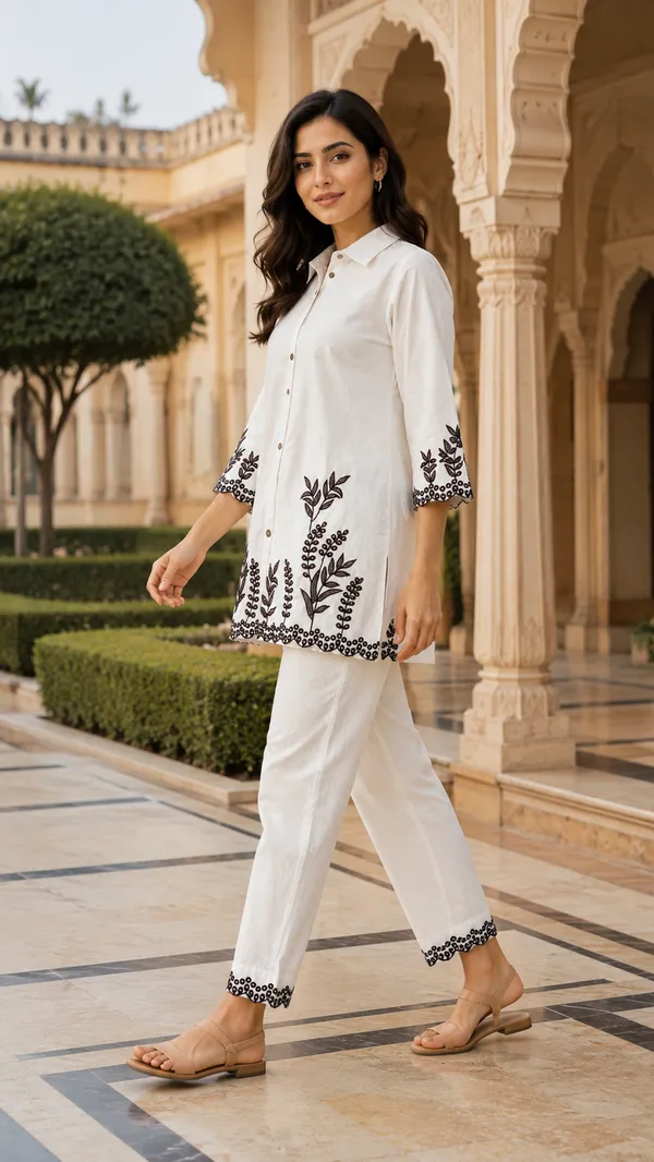 White_Cotton_Straight_Embroidered_Kurta_Co-Ord_Set_For_Women