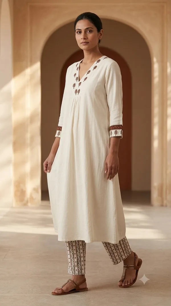 Cream_Cotton_A-Line_Printed_Kurta_Co-Ord_Set_For_Women