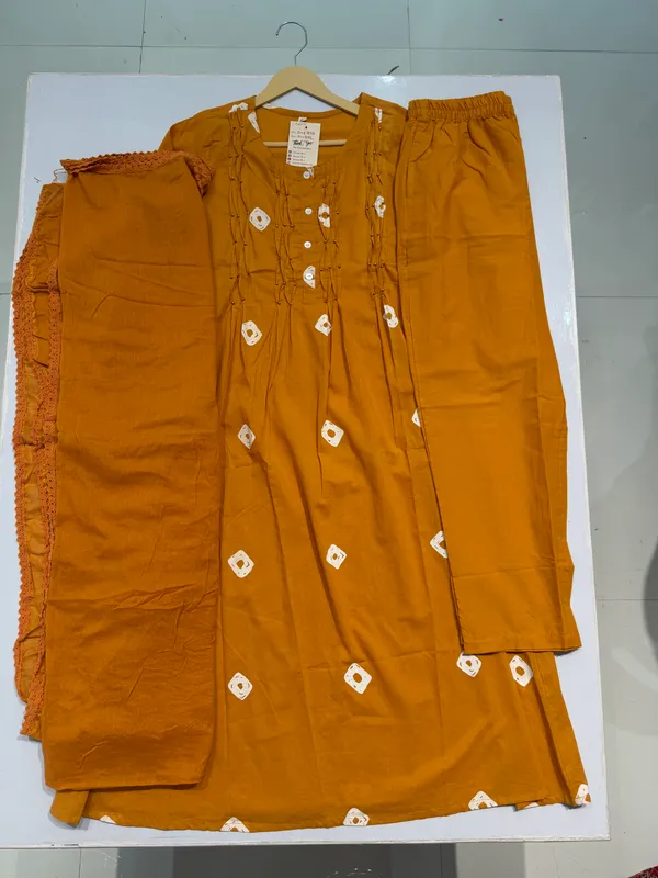 Orange_Cotton_Straight_Printed_Kurti_Set_For_Women