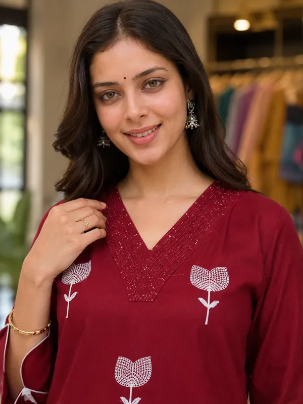 Maroon_Cotton_Straight_Printed_Kurta_Set_For_Women