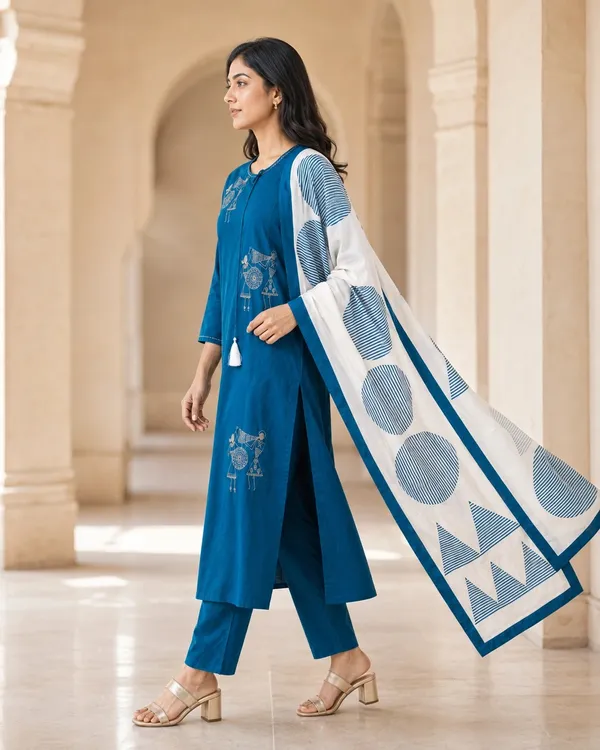 Blue_Cotton_Straight_Printed_Kurti_Set_For_Women
