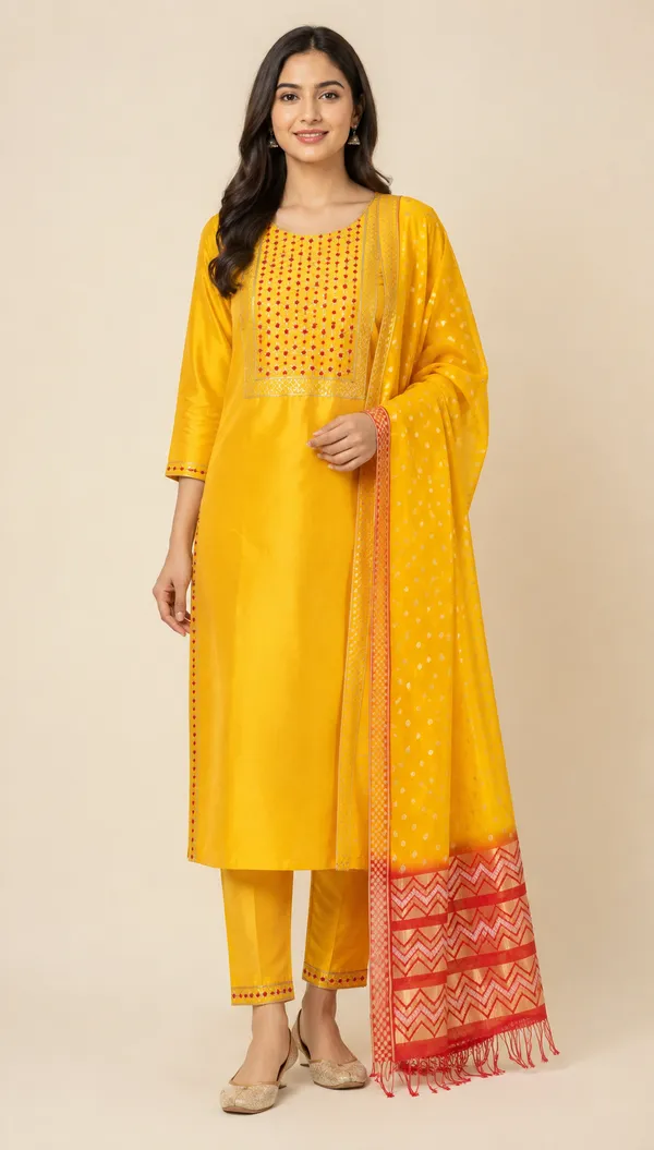 Yellow_Silk_Straight_Kurta_Set_For_Women