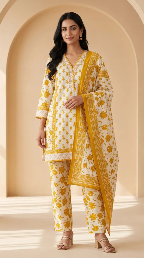 Yellow_Cotton_Straight_Floral_Print_Kurti_Set_For_Women