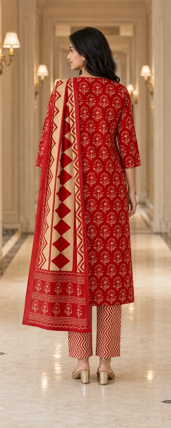 Red_Cotton_Straight_Floral_Print_Kurti_Set_For_Women