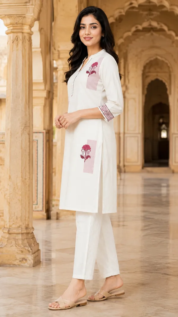 White_Cotton_Straight_Floral_Printed_Kurta_Co-Ord_Set_For_Women