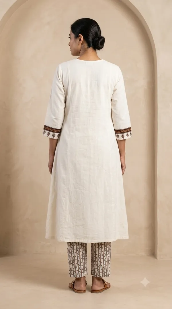 Cream_Cotton_A-Line_Printed_Kurta_Co-Ord_Set_For_Women