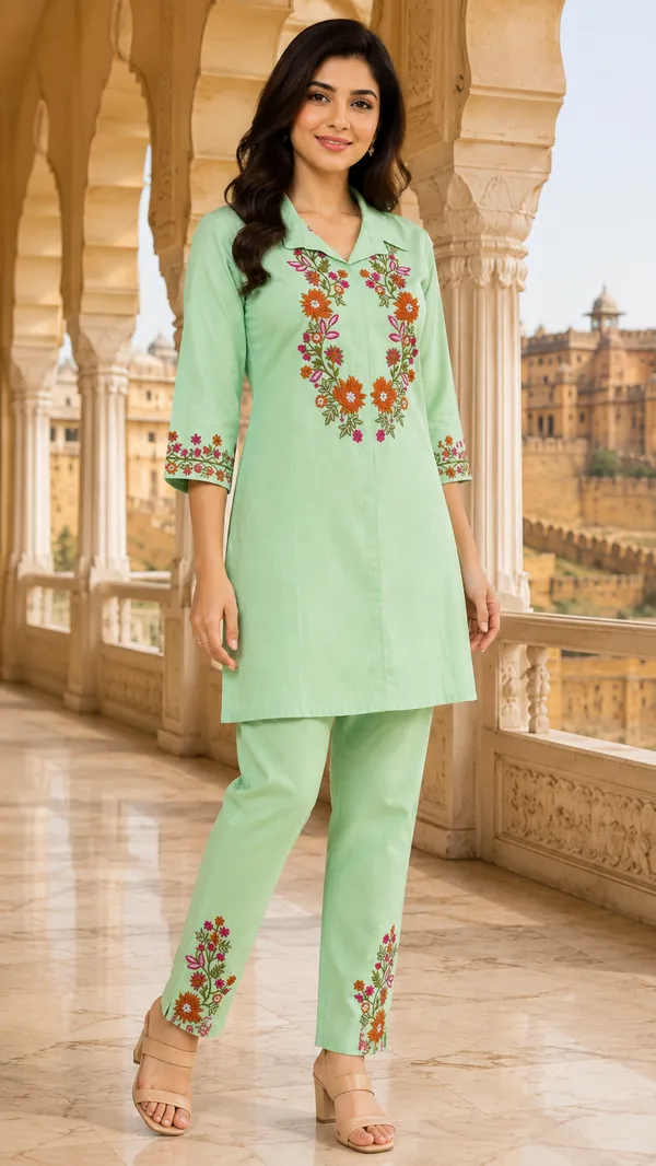 Mint_Green_Cotton_Straight_Floral_Embroidered_Kurta_Co-Ord_Set_For_Women