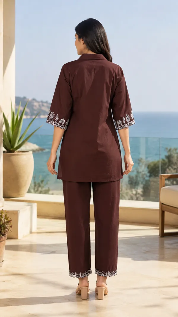 Brown_Cotton_Relaxed_Embroidered_Kurta_Co-Ord_Set_For_Women