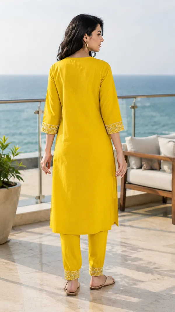 Yellow_Cotton_Straight_Embroidered_Kurta_Co-Ord_Set_For_Women