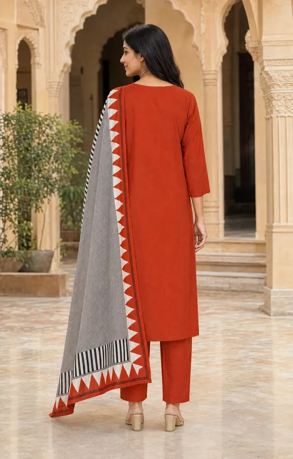 Orange_Cotton_Straight_Embroidered_Kurti_Set_For_Women