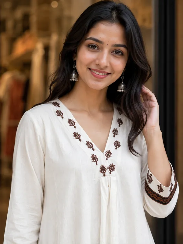 White_Cotton_Floral_Anarkali_Kurti_Set_For_Women