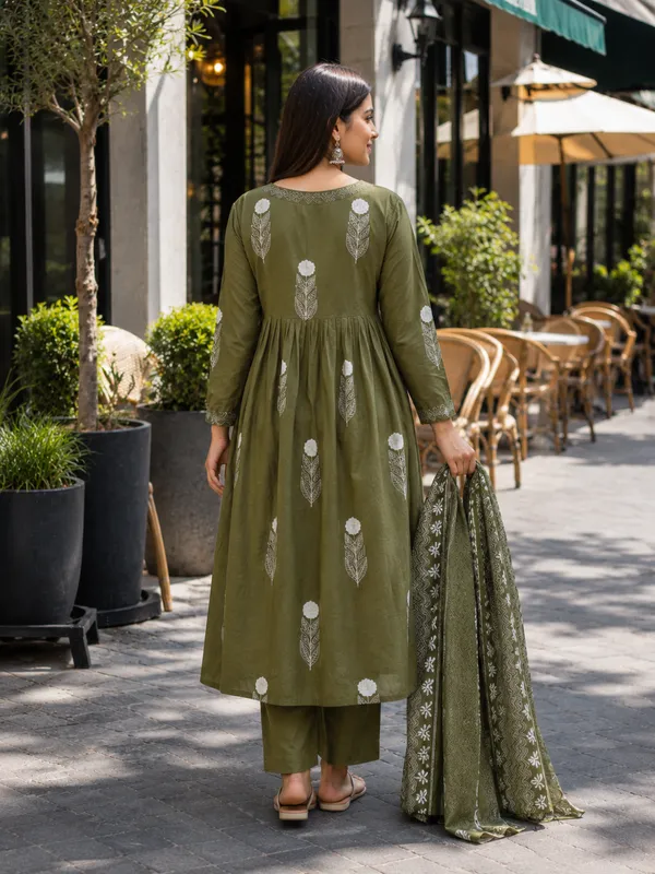 Olive_Cotton_Botanical_Print_Straight_Kurti_Set_For_Women