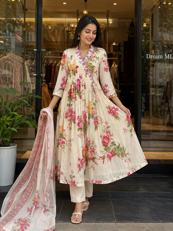 Cream_Cotton_Straight_Floral_Print_Kurti_Set_For_Women