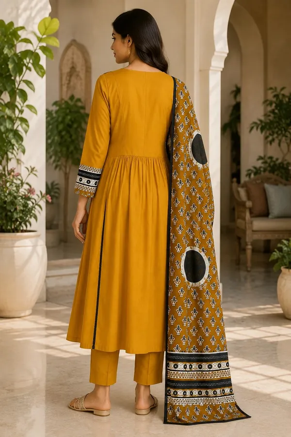 Mustard_Cotton_Printed_Anarkali_Kurti_Set_For_Women