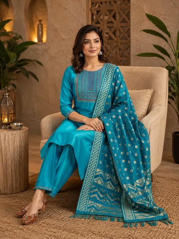 Blue_Silk_Straight_Embroidered_Kurta_Set_For_Women