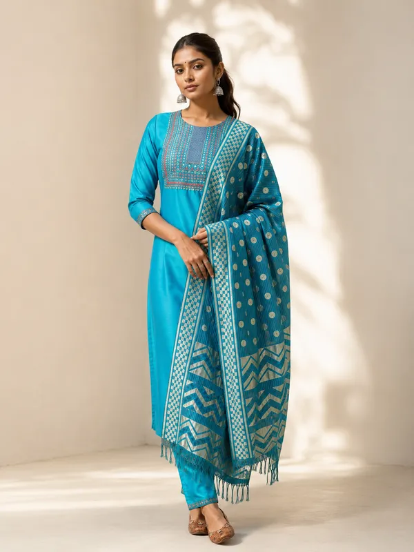 Blue_Silk_Straight_Embroidered_Kurta_Set_For_Women