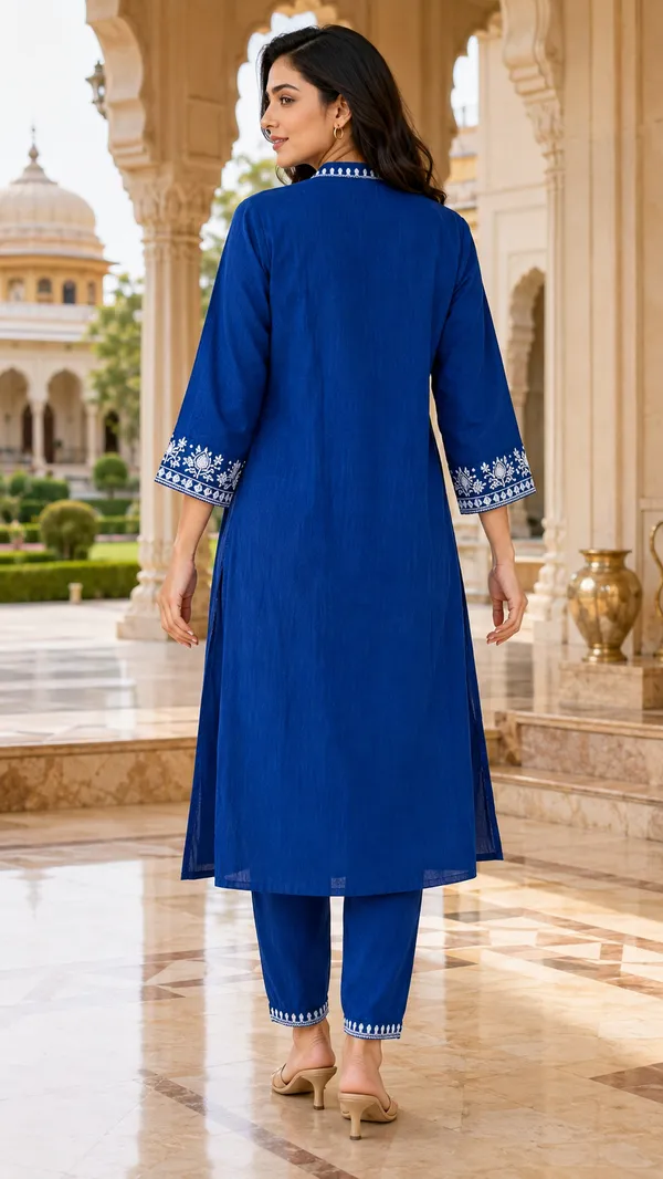 Blue_Cotton_Embroidered_Straight_Kurta_Co-Ord_Set_For_Women