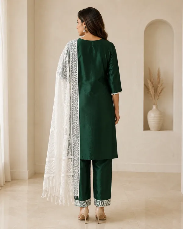 Bottle_Green_Silk_Straight_Embroidered_Kurta_Set_For_Women