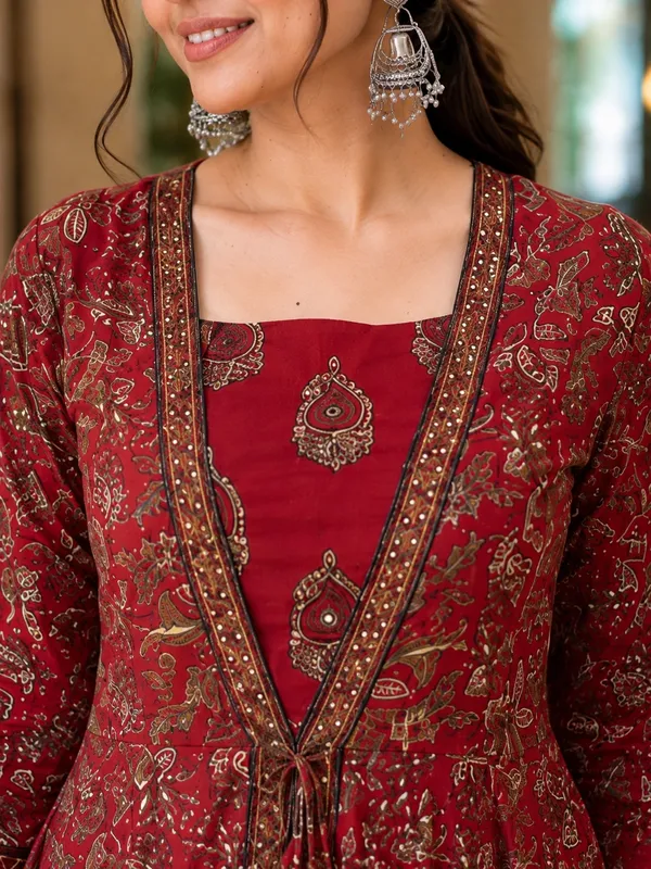 Maroon_Cotton_Anarkali_Printed_Kurta_Set_For_Women