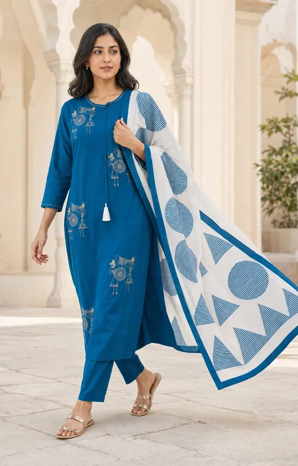 Blue_Cotton_Straight_Printed_Kurti_Set_For_Women