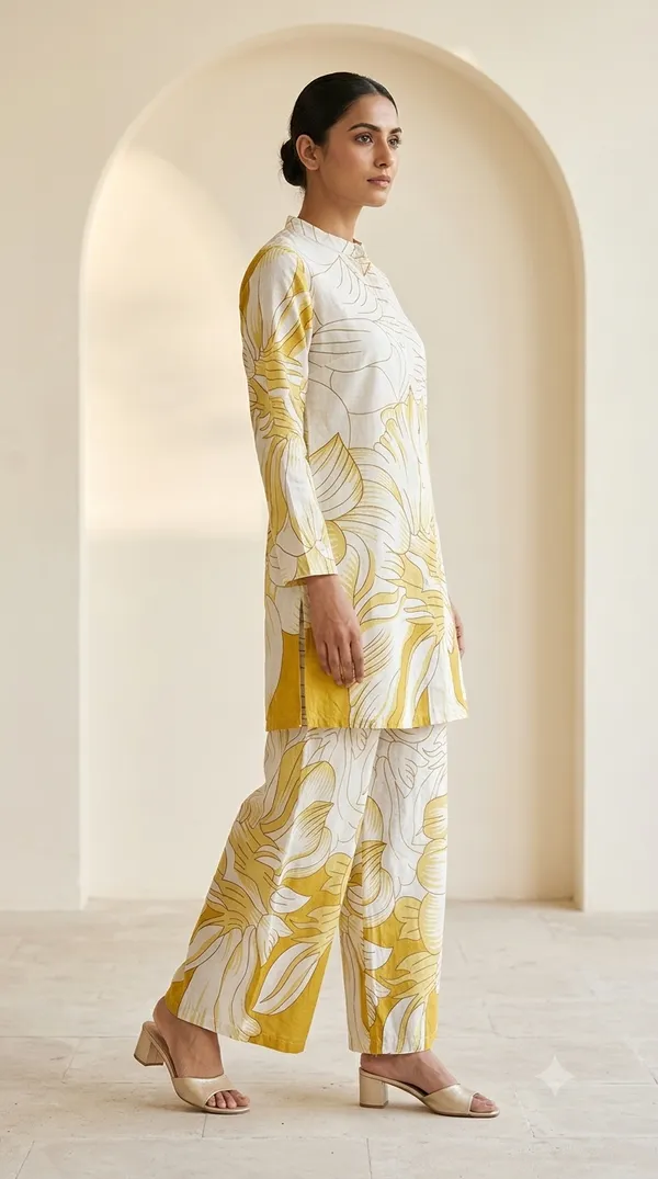 White_&_Yellow_Cotton_Floral_Print_Straight_Co-Ord_Set_For_Women