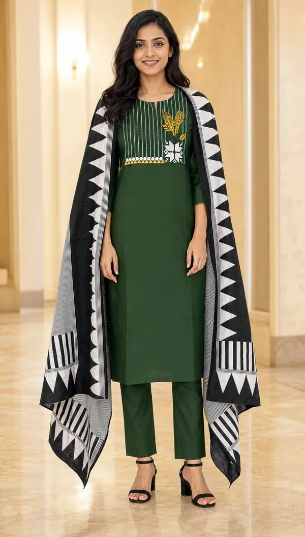 Green_Cotton_Straight_Embroidered_Kurti_Set_For_Women