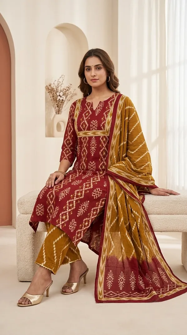 Maroon_Cotton_Straight_Printed_Kurti_Set_For_Women