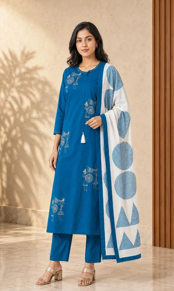 Blue_Cotton_Straight_Printed_Kurti_Set_For_Women