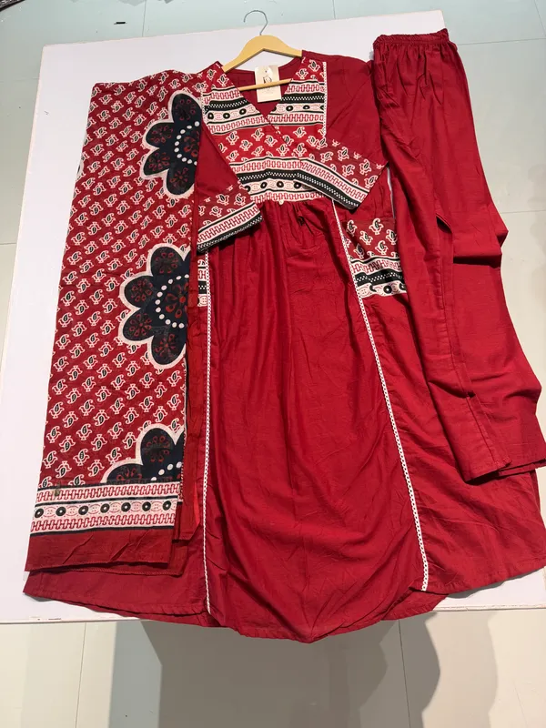 Red_Cotton_Printed_Flared_Kurti_Set_For_Women