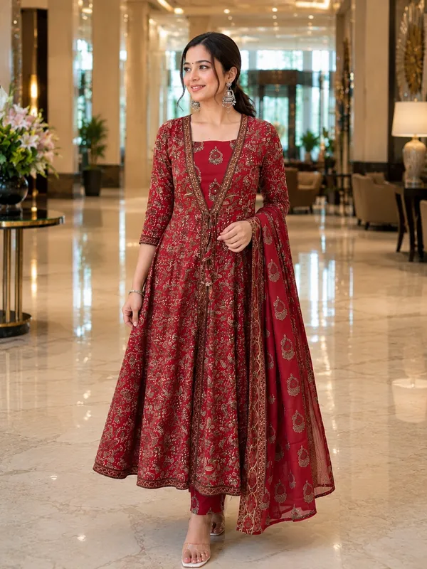 Maroon_Cotton_Anarkali_Printed_Kurta_Set_For_Women