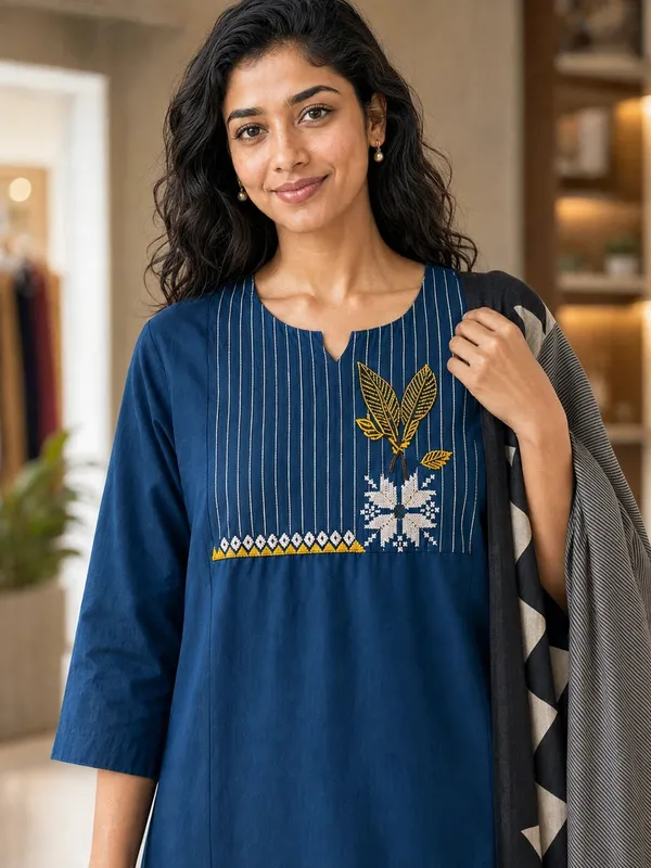 Blue_Cotton_Straight_Embroidered_Kurti_Set_For_Women