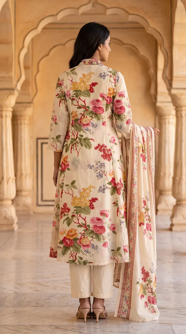 Cream_Cotton_Floral_Print_Straight_Kurti_Set_For_Women