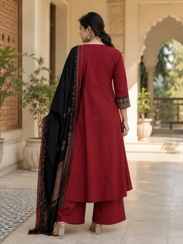Maroon_Cotton_Printed_Flared_Kurta_Palazzo_Set_For_Women